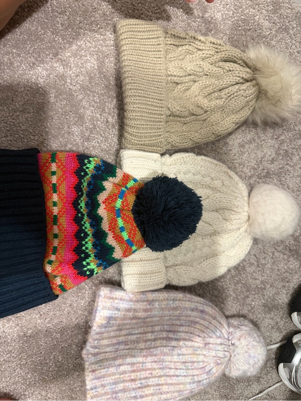 GAP Kids Pom Beanie Hat - Cream, Beige, Navy & Multicolor